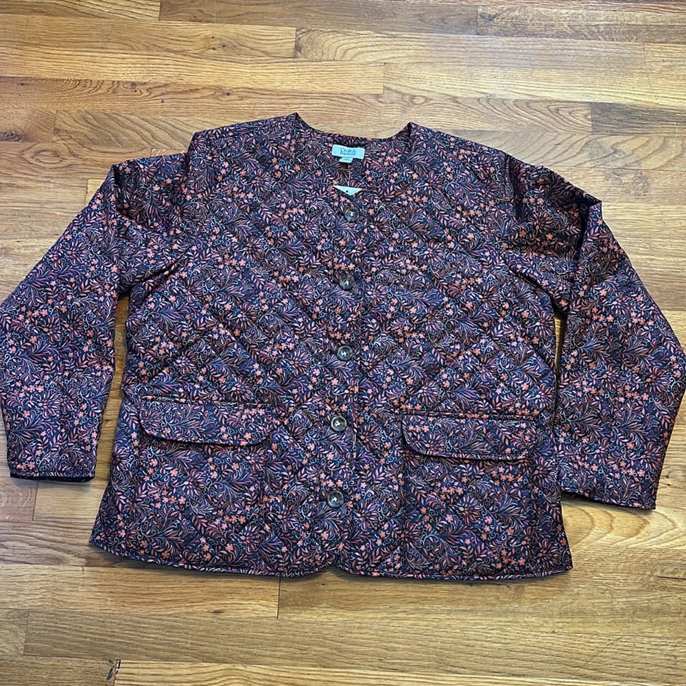 Croft & Barrow Women’s XXL Brown Orange Button down Quilted Floral Jacket - Picture 4 of 11